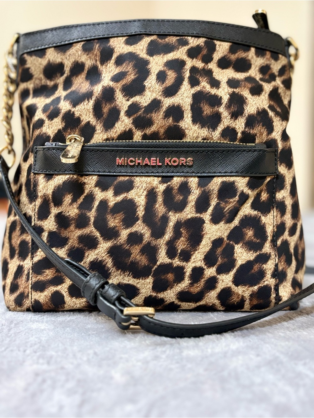Michael Kors Leopard Print Crossbody in Black and Brown